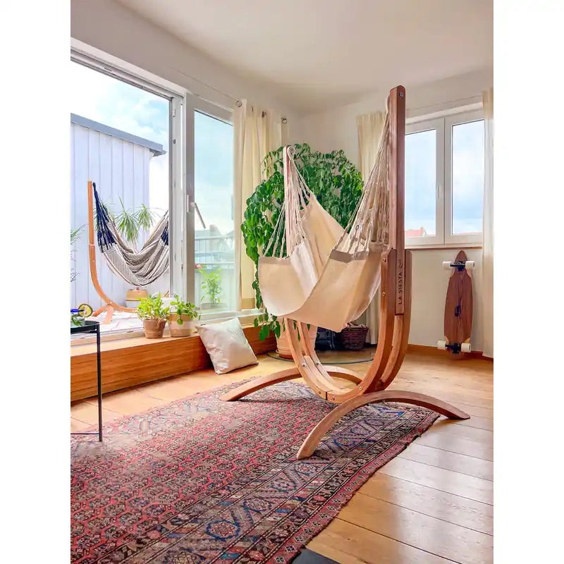Udine Organic Latte - Organic Cotton Hammock Chair with FSC® certified Eucalyptus Stand – chairs beside living room windows