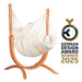 Udine Organic Latte - Organic Cotton Hammock Chair with FSC® certified Eucalyptus Stand – complete Latte chair with wood stand and existing award graphic