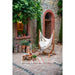 Udine Organic Latte - Organic Cotton Hammock Chair with FSC® certified Eucalyptus Stand – empty chair in a brick courtyard