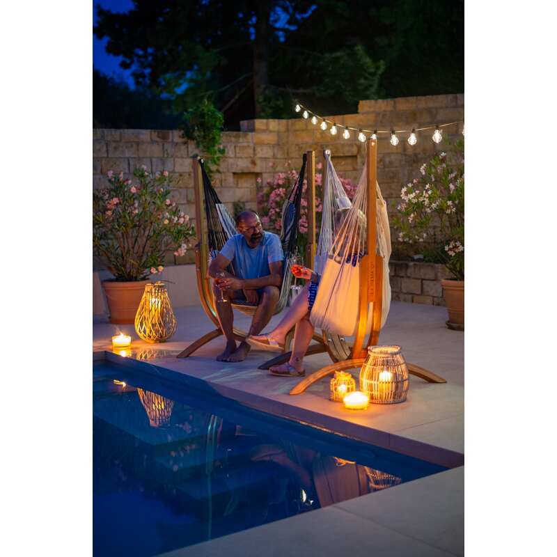 Udine Organic Latte - Organic Cotton Hammock Chair with FSC® certified Eucalyptus Stand – evening conversation beside a pool