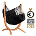 Udine Organic Onyx - Organic Cotton Hammock Chair with FSC® certified Eucalyptus Stand – complete chair with eucalyptus stand and existing design award graphic