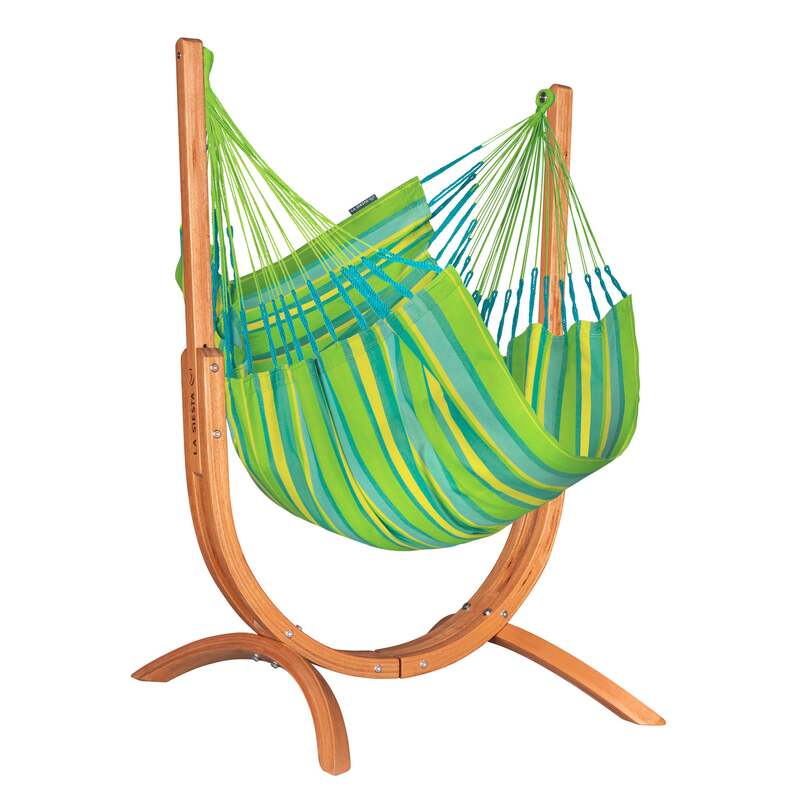 Udine Outdoor Lime - Weather-Resistant Hammock Chair with FSC® certified Eucalyptus Stand – complete Lime chair and eucalyptus stand