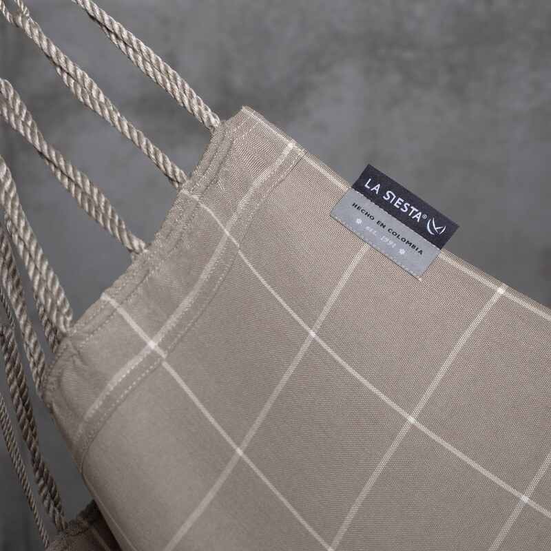 Udine Outdoor Almond - Weather-Resistant Hammock Chair with FSC® certified Eucalyptus Stand – almond fabric label and stitched edge