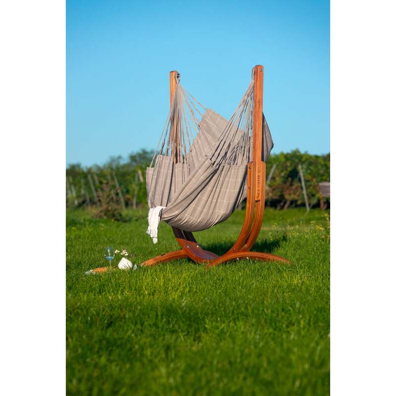 Udine Outdoor Almond - Weather-Resistant Hammock Chair with FSC® certified Eucalyptus Stand – empty garden chair
