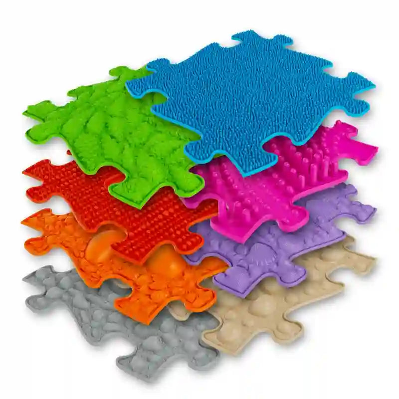Close view of textured tiles in the Colorful Sensory Playmat Set