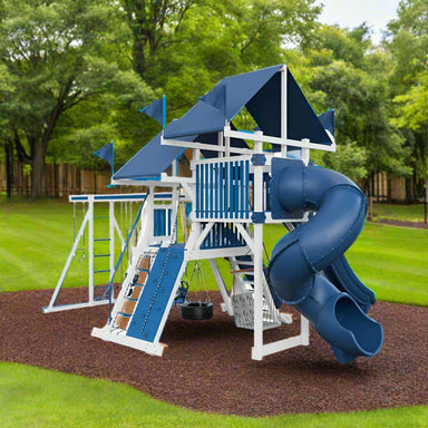 swing kingdom vinyl playset on rubber playground mulch
