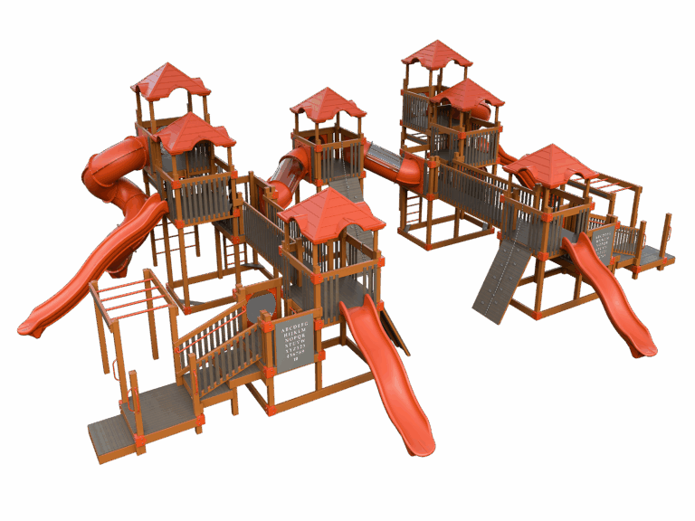 Mighty Expedition Commercial Playground Equipment – Chestnut, terracotta and gray configuration