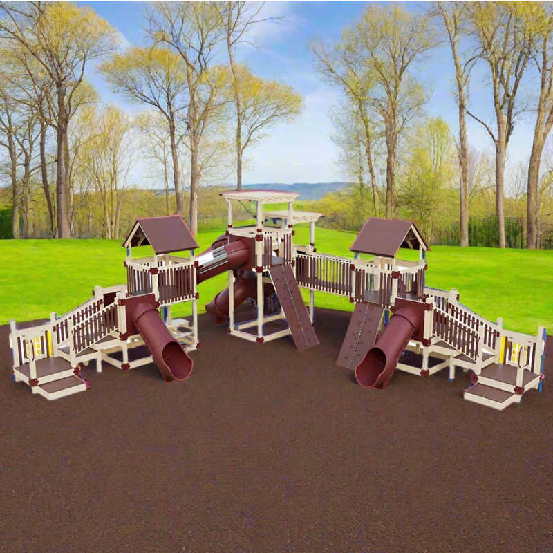 mighty_escape_commercial_playground_equipment_almond_red_back_right_1_ in almond and red
