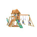 wooden swing set with kids playing