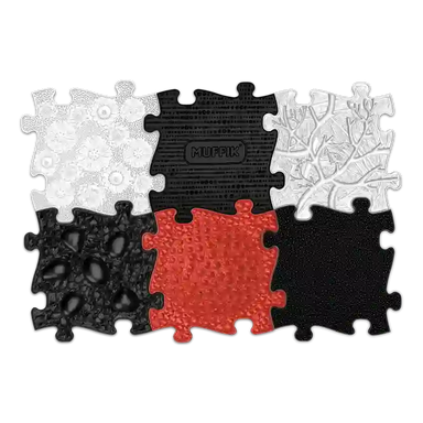 Muffik Tots Vision Puzzle Set with six black white and red sensory mats