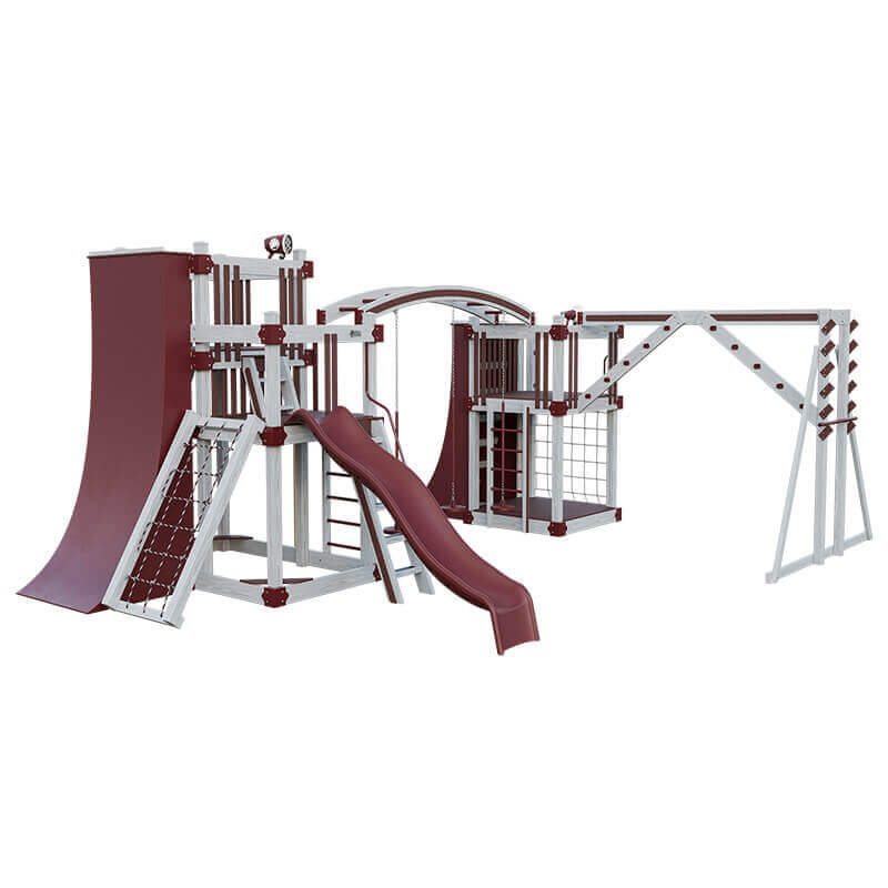 obstacle course vinyl outdoor playset ash wood red front left