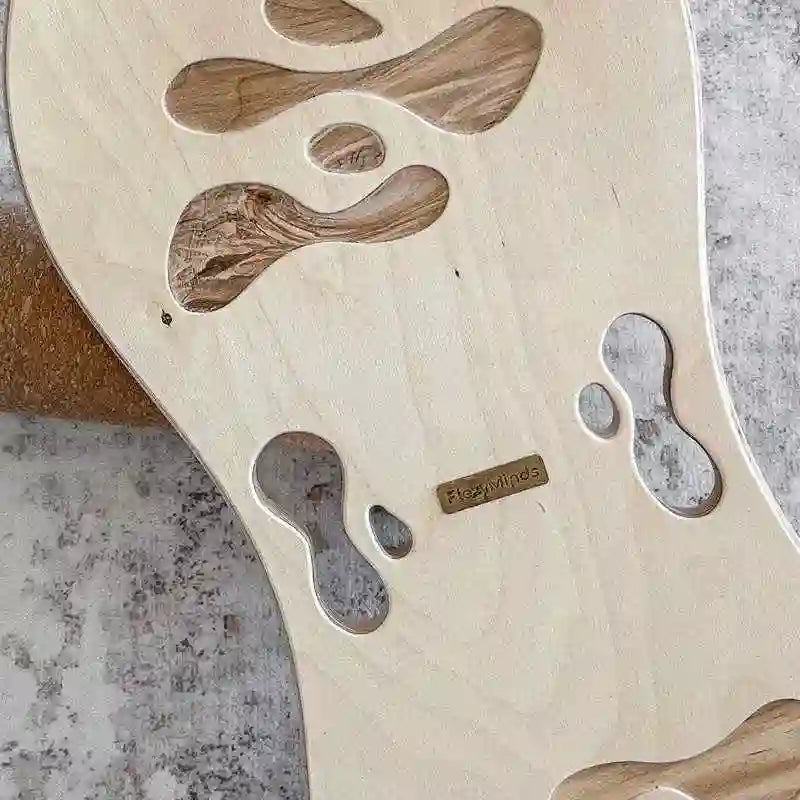 Close view of the Orrin Balance Board curved wooden surface