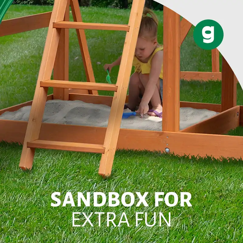 Outing Swing Set – sandbox area; sand not included