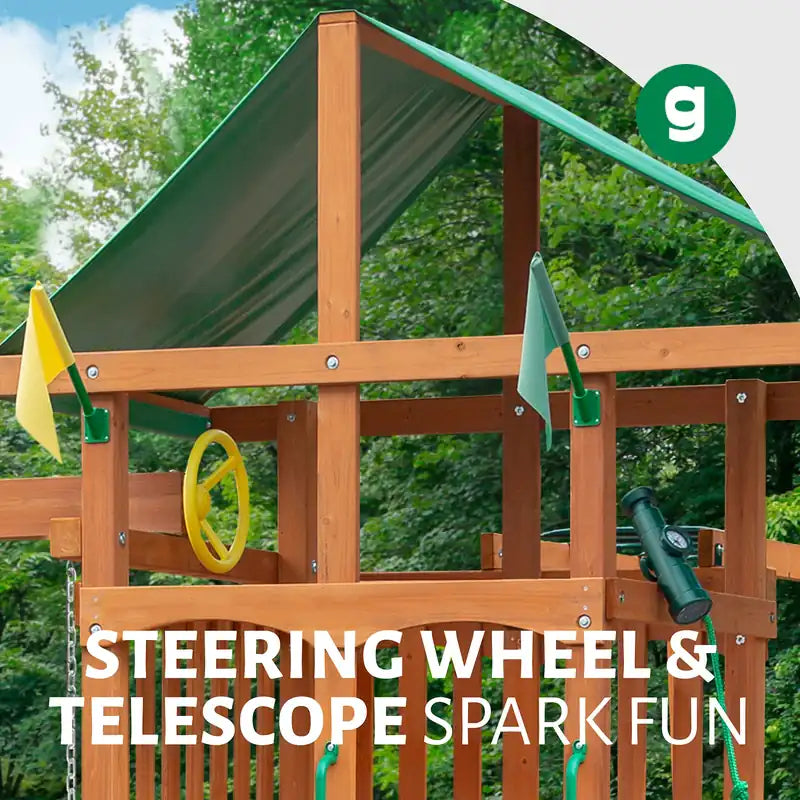 Outing with Monkey Bars Swing Set – steering wheel and telescope