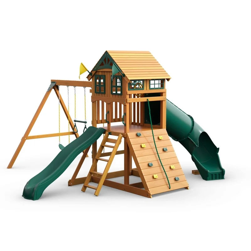 Outing with Tube Slide Swing Set – wood roof rear studio view