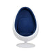 Oval Serenity Pod - Blue - front view of the cushioned blue seat, white shell and swivel base