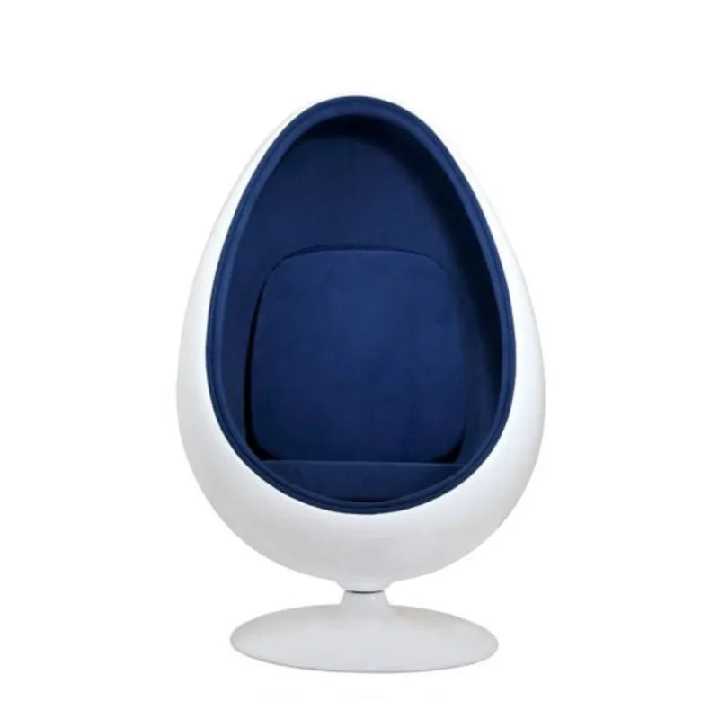 Oval Serenity Pod - Blue - front view of the cushioned blue seat, white shell and swivel base