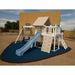 Playsafer Rubber Playground Mulch in Blue beneath a backyard swing set