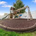 Playsafer Rubber Playground Mulch in Cocoa Brown beneath a backyard jungle gym