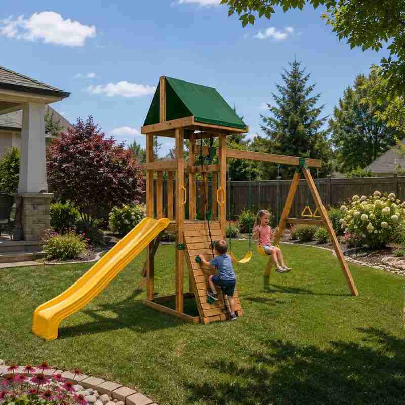 PlayStar Maverick Swing Set – backyard playset with kids climbing and swinging