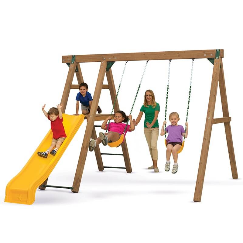 playstar ps73603 mesa bronze swing set factory built front view with kids