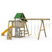PlayStar Varsity Bronze Wooden Playset – rear angle showing climbing wall, play deck, and slide