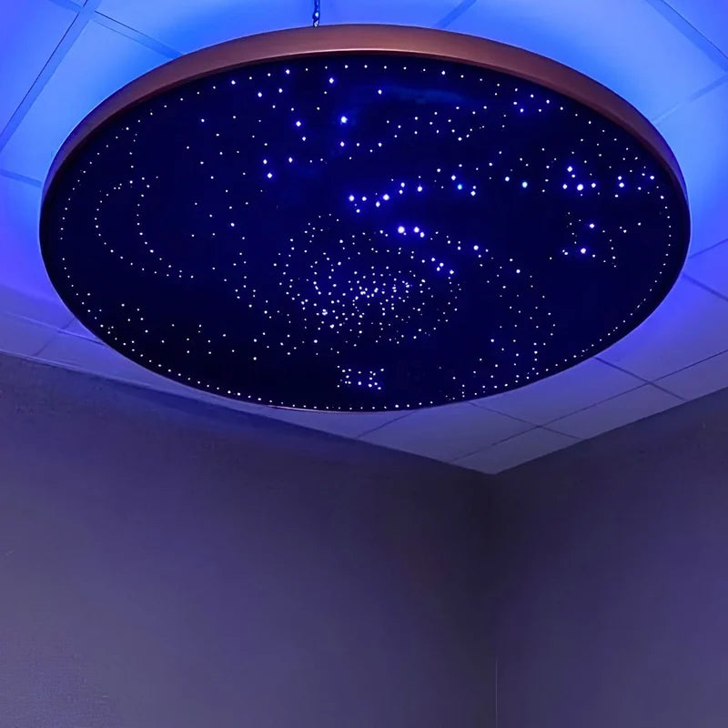 Round Fiber Optic Ceiling Panel with Shooting Stars - blue star field on the round ceiling panel