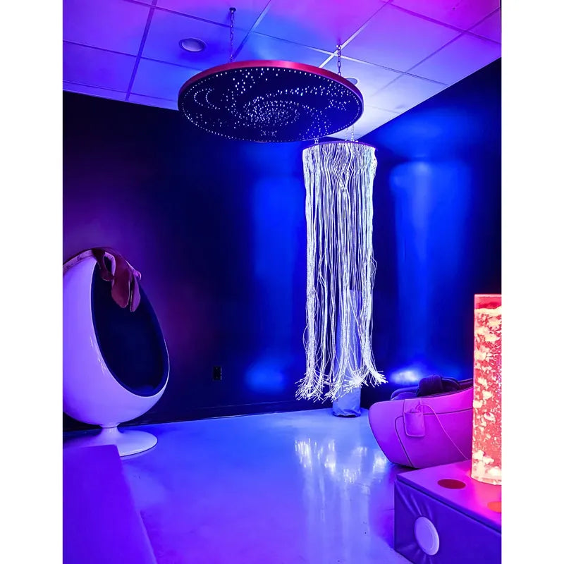 Round Fiber Optic Ceiling Panel with Shooting Stars - ceiling panel in a furnished sensory room