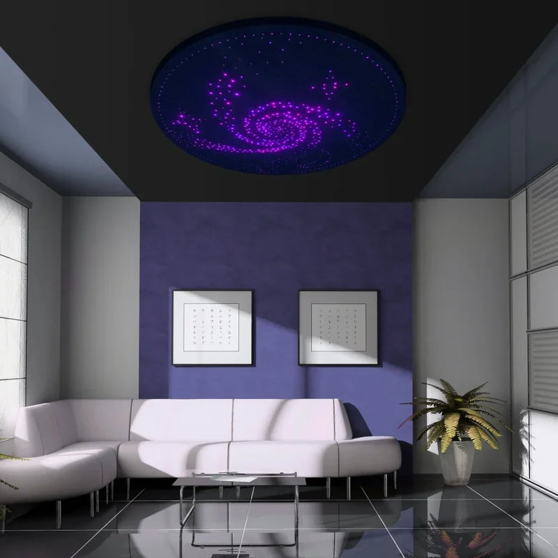 Round Fiber Optic Ceiling Panel with Shooting Stars - purple star pattern above a seating area