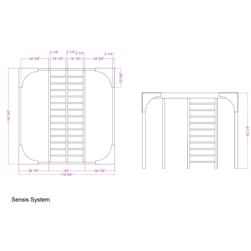 Sensis™ Active Sensory Integration System - manufacturer frame footprint and height diagram