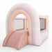Side view of the Smol Rainbow Pink Bounce House 8 x 8 with slide