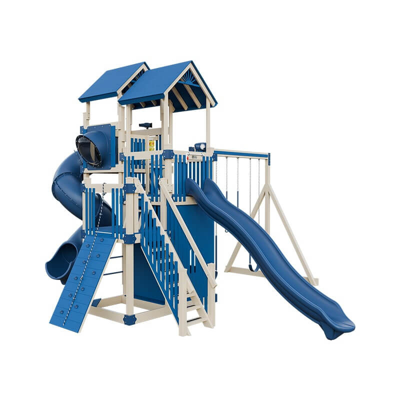summit amish made playset for climbing almond blue front left
