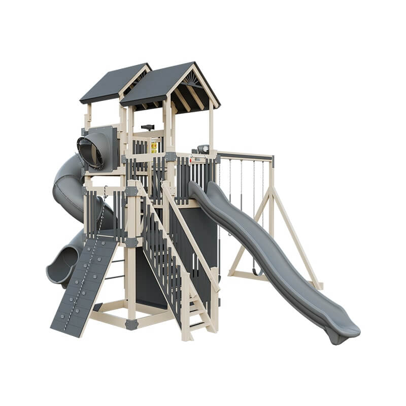 summit amish made playset for climbing almond gray front left