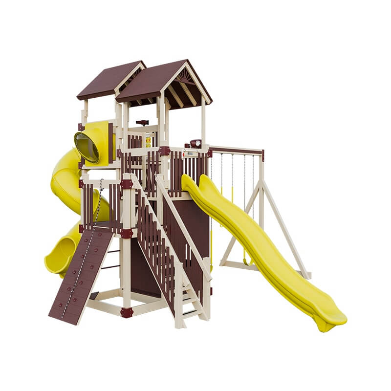 summit amish made playset for climbing almond red yellow front left