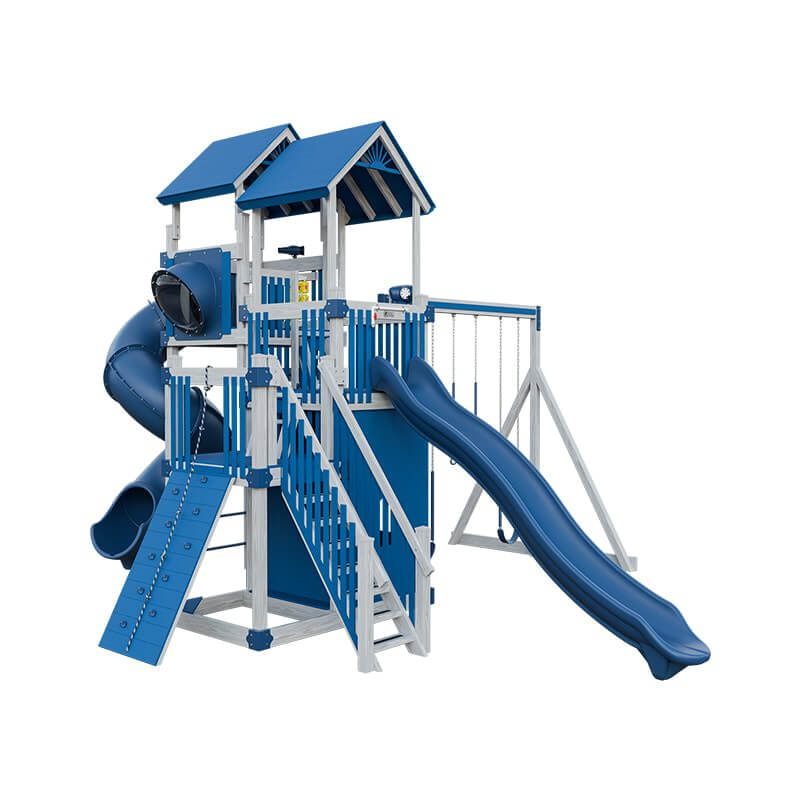 summit amish made playset for climbing ash wood blue front left