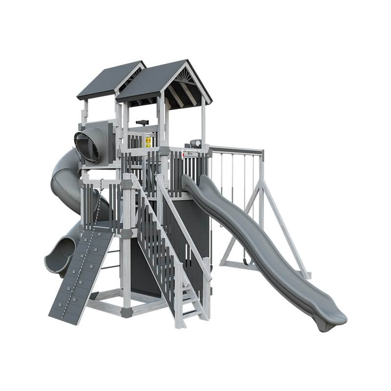 summit amish made playset for climbing ash wood gray front left