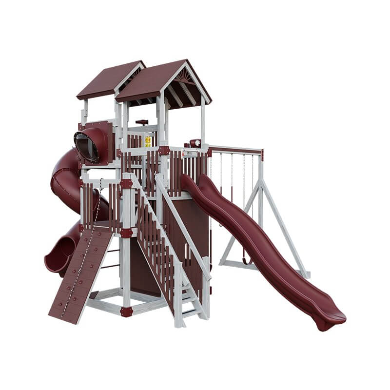 summit amish made playset for climbing ash wood red front left