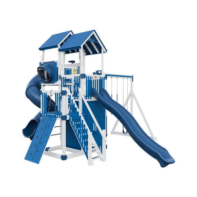 summit amish made playset for climbing white blue front left
