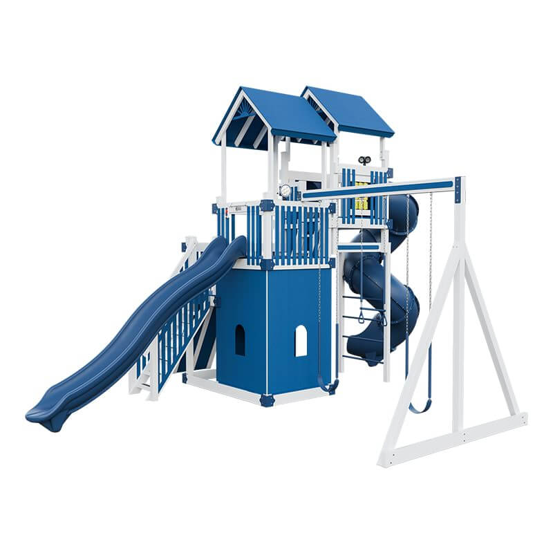 summit amish made playset for climbing white blue front right