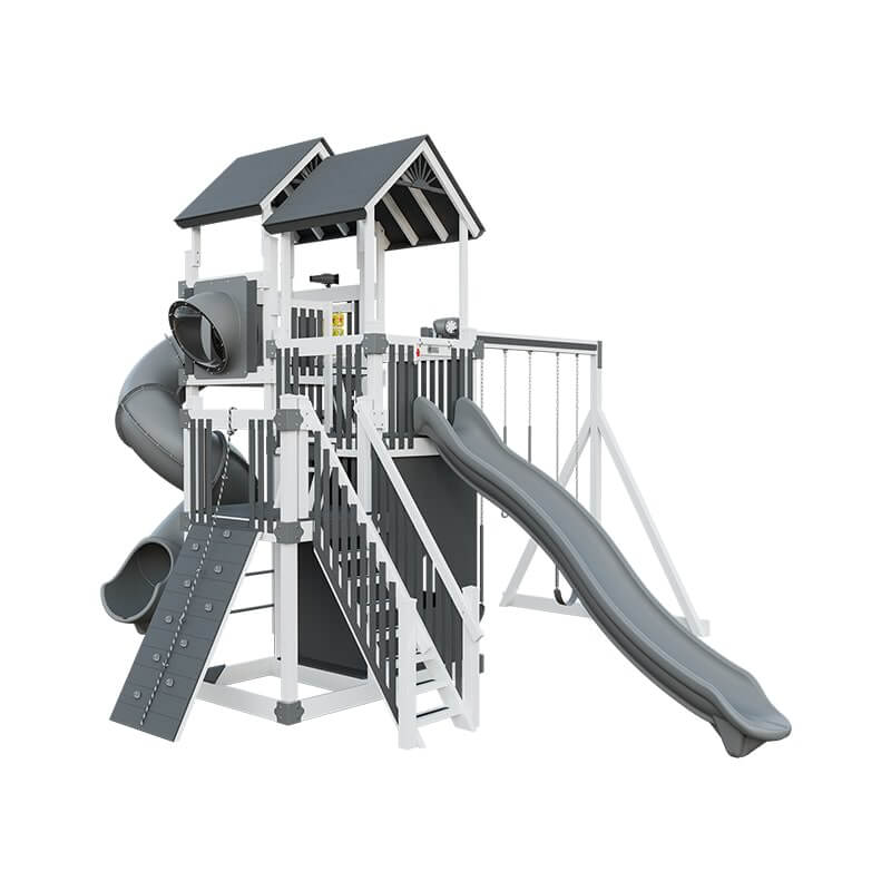 summit amish made playset for climbing white gray front left