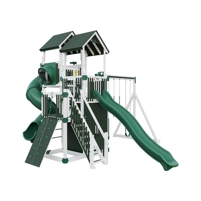 summit amish made playset for climbing white green front left