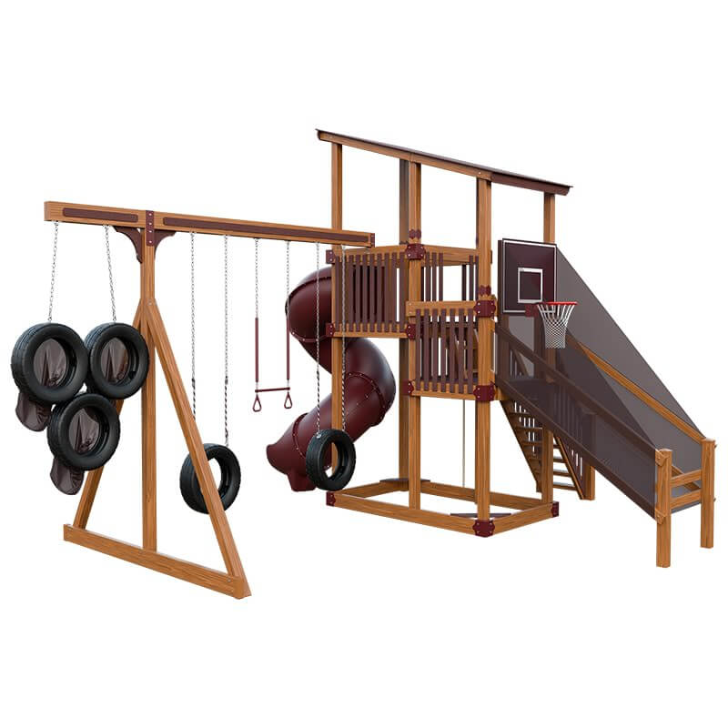 super 59 sports tower vinyl playset chestnut wood red back left