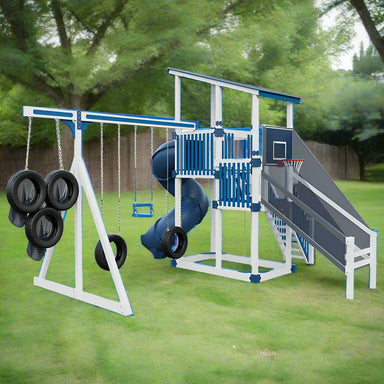 super 59 sports tower vinyl playset white blue back left