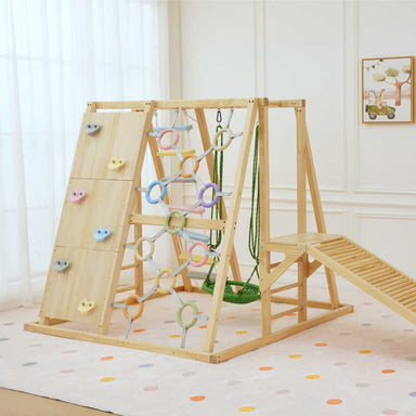 Sweetgum Indoor Sensory Playset (Large) showing Montessori-inspired slide, swing, and climbing features
