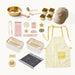 Tiny Land® BistroSwitch Play Kitchen – Cream accessory assortment with gold-colored cookware and yellow-striped apron
