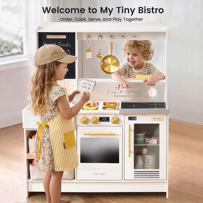 Tiny Land® BistroSwitch Play Kitchen – Two children taking an order at the Cream kitchen