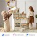 Tiny Land® Wooden Play Kitchen with Storage for Creative Toddlers – Two children sorting play food and bins beside the Cream kitchen