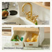 Tiny Land® Wooden Play Kitchen with Storage for Creative Toddlers – Cream kitchen pretend faucet and writable-label storage-bin details