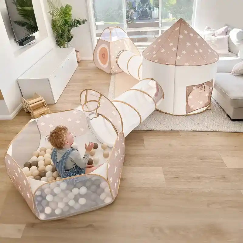 Tiny Land® Discovery 5-in-1 Play Tunnel With no Balls – connected tunnel and tent sections