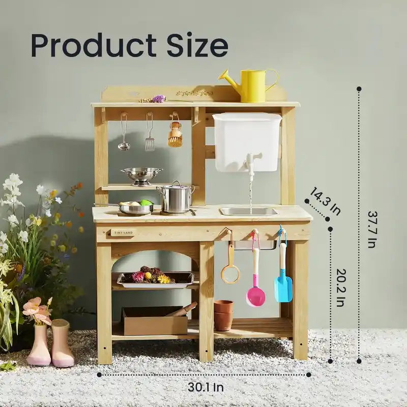 Tiny Land® Mud Kitchen - DuoPlay Outdoor Play Kitchen for Kids – product dimensions